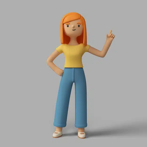 3d female character pointing up Free Psd