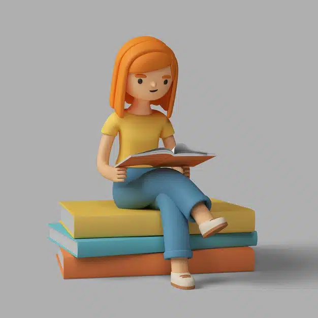3d female character reading a book Free Psd