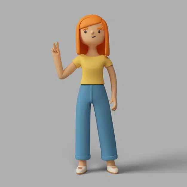 3d female character showing peace sign Free Psd