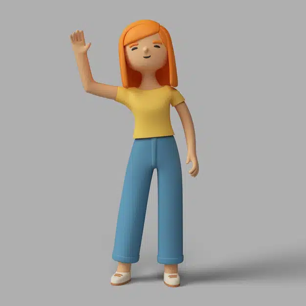 3d female character waving Free Psd