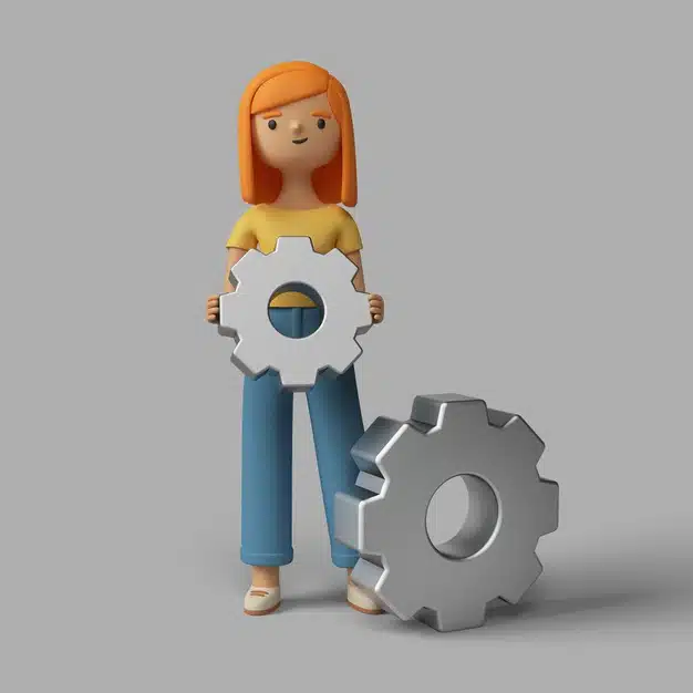 3d female character with gear wheels Free Psd