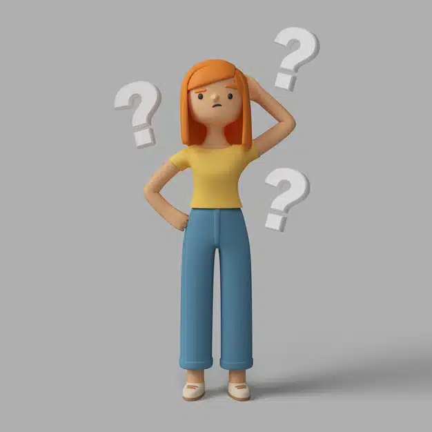 3d female character with question marks Free Psd