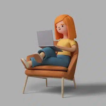 3d female character working on laptop while sitting in chair Free Psd