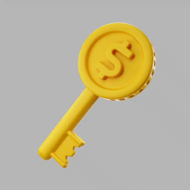 3d golden key with dollar coin Free Psd