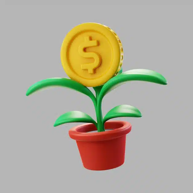 3d houseplant in pot with dollar coin Premium Psd