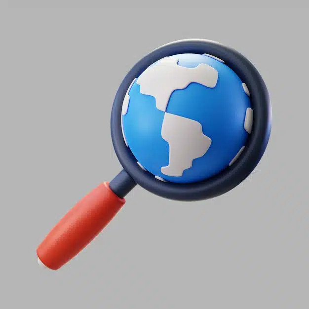3d magnifying glass with earth globe Premium Psd