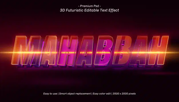3d mahabbah editable text effect Premium Psd