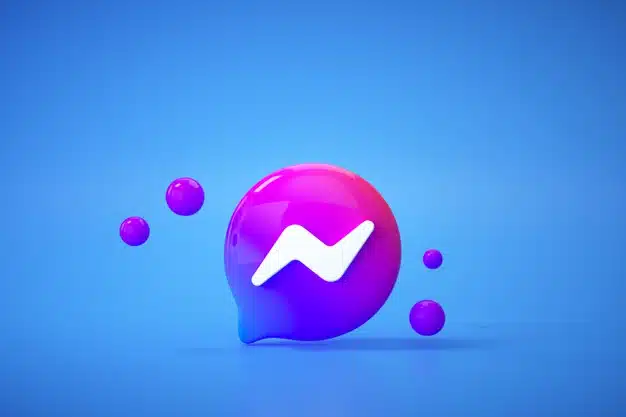 3d new facebook messenger logo application on blue background, social media communication. Premium Photo