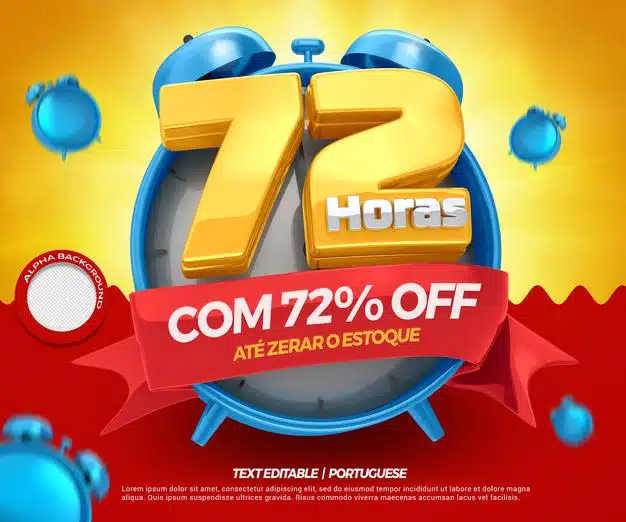3d render 72 hours promotion up to 72 discount for general stores in brazil Premium Psd