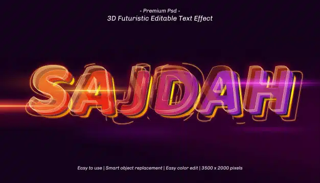 3d sajdah editable text effect Premium Psd