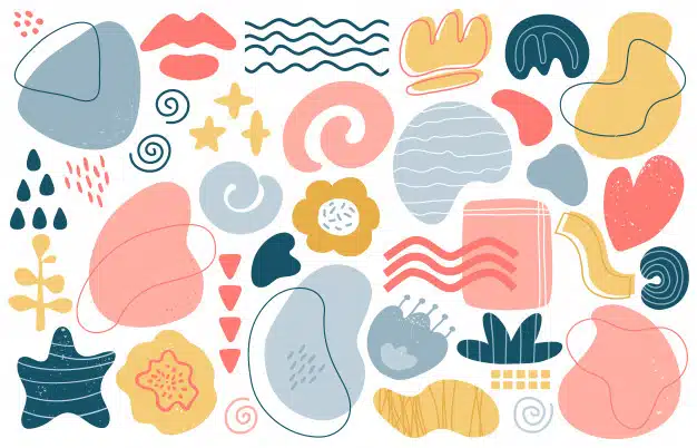 Abstract doodle elements. trendy modern hand drawn textured shapes, creative contemporary aesthetic doodle elements illustration set. texture graphic , modern sketch Premium Vector