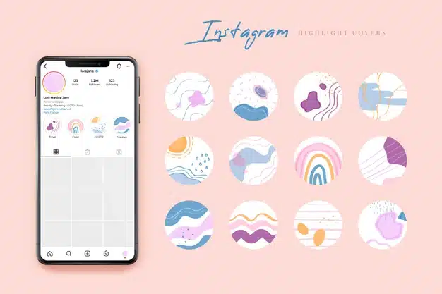 Abstract hand drawn instagram highlights collection Free Vector