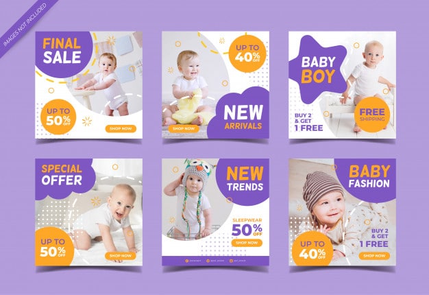 Baby fashion sale instagram post collection template Premium Vector