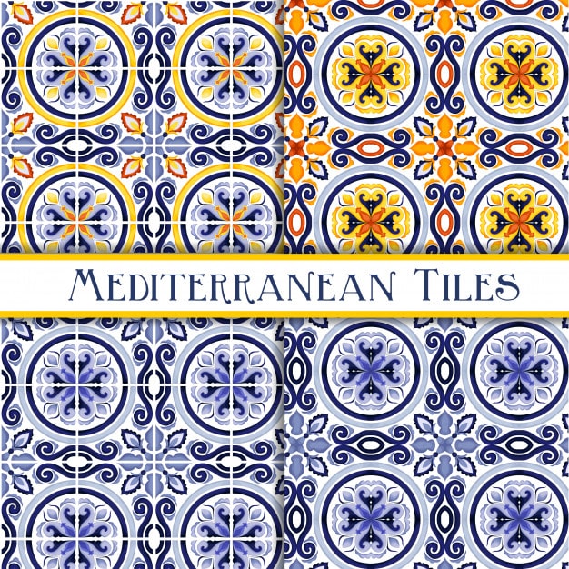 Beautiful painted sicilian traditional tiles Premium Vector