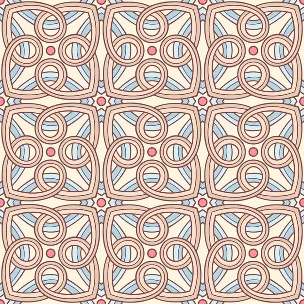 Beautiful seamless retro background with blue beige and brown abstract pattern and pink circles Premium Vector