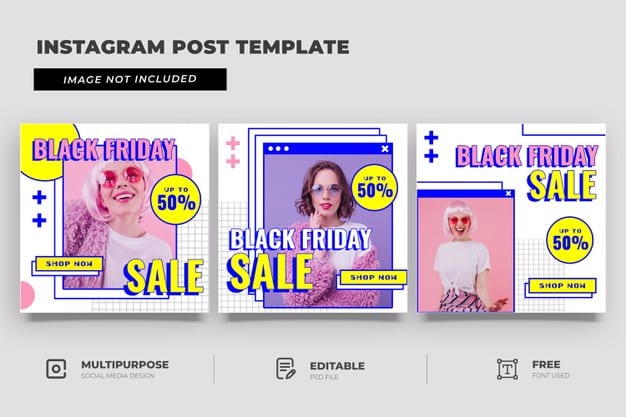 Black friday sale social media template with memphis style Premium Psd