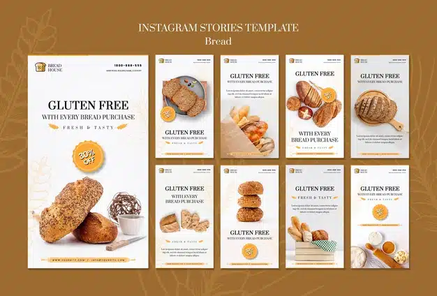 Bread concept instagram stories template Free Psd