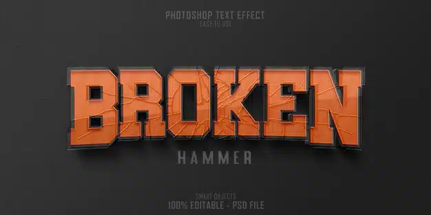 Broken hammer 3d text style effect template Premium Psd