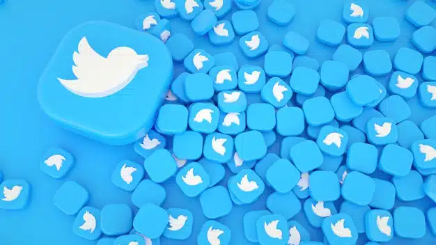 Bunch of twitter icons and logos 3d background Premium Photo