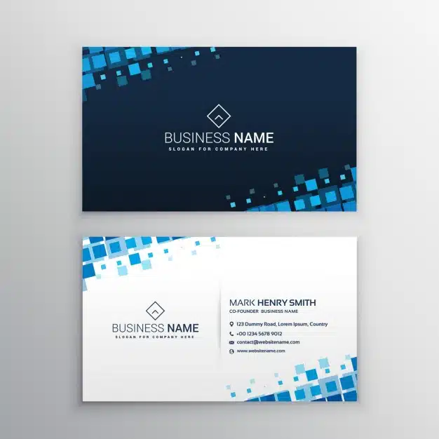 Business card with blue squares Free Vector