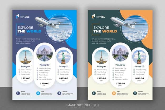 Business flyer design and brochure cover page template for travel agency Premium Psd