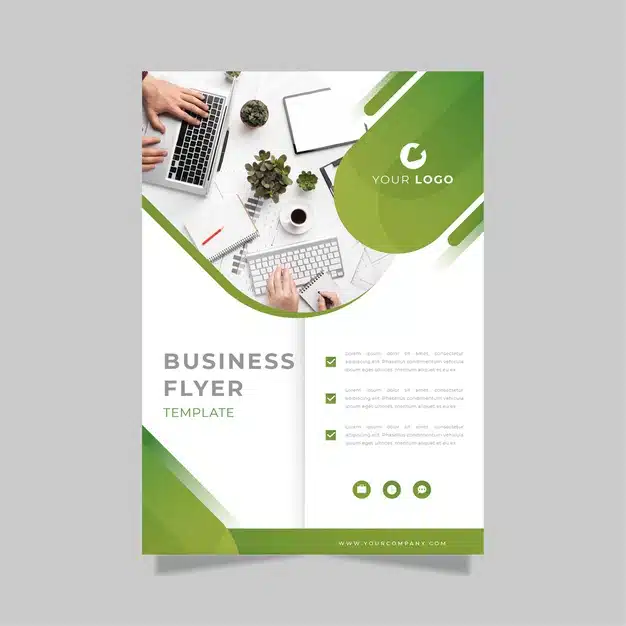 Business flyer print template in green and white shades Free Vector