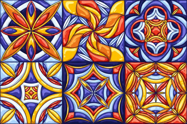 Ceramic tile pattern. typical ornate portuguese or italian ceramic tiles. Premium Vector