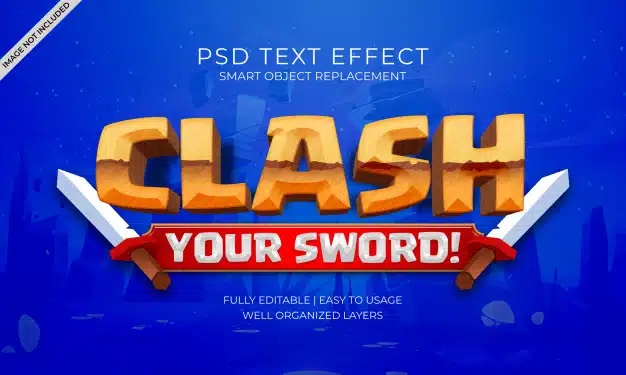 Clash game text effect Premium Psd