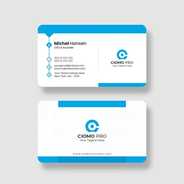 Clean and blue business card template Free Psd