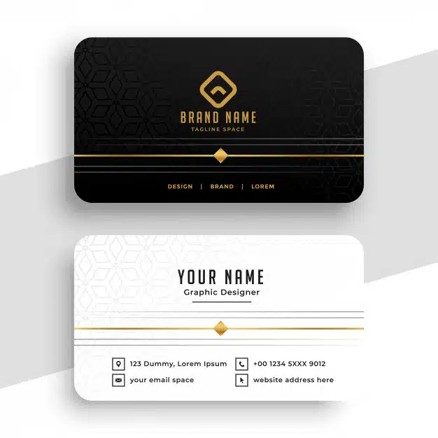 Clean black white and golden business card design Free Vector