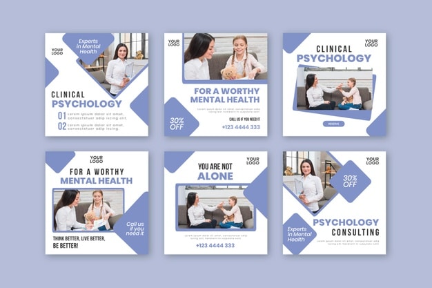 Clinical psychology instagram posts template Premium Vector