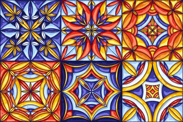 Collection of ceramic tile pattern. decorative abstract background. traditional ornate mexican talavera, portuguese azulejo