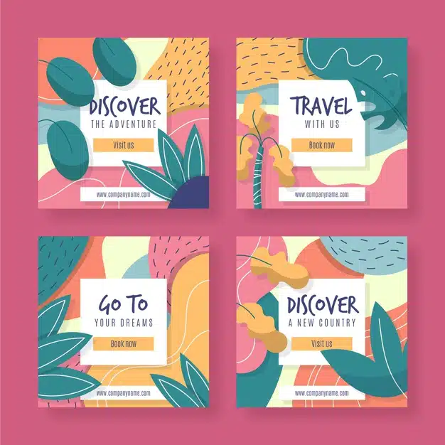 Collection of flat travel instagram pack Free Vector