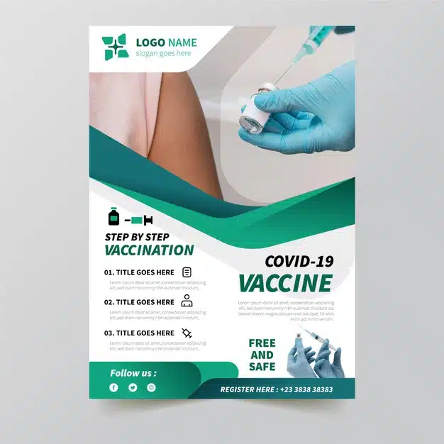 Coronavirus vaccination flat flyer template Free Vector