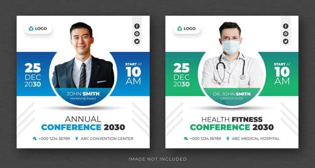 Corporate business conference social media post and web banner or square flyer design template Premium Psd