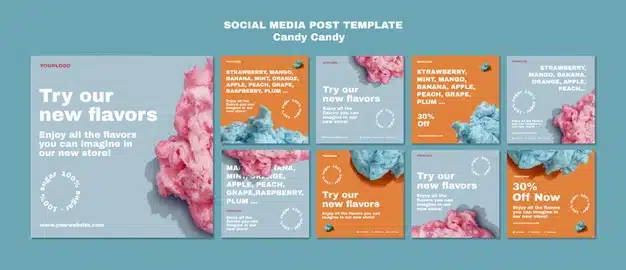 Cotton candy on stick social media post template Free Psd