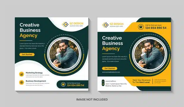 Creative digital marketing agency social media post design template square flyer or editable web banner Premium Vector