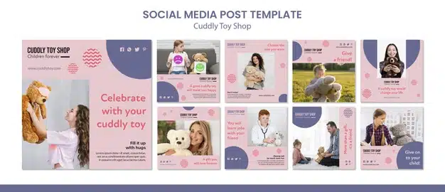Cuddly toy shop social media posts Free Psd