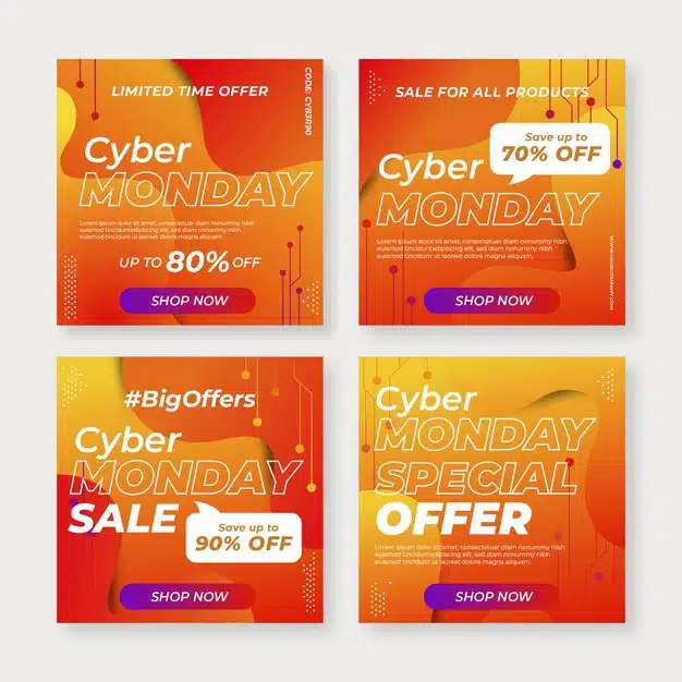 Cyber monday instagram posts template Premium Vector