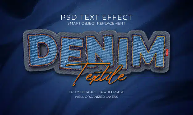 Denim textile patch text effect Premium Psd
