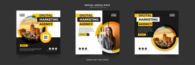 Digital marketing business social media post with circle frame collection Premium Vector