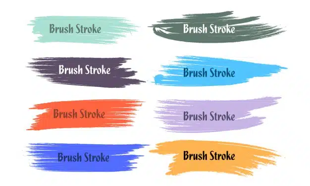 Eight abstract colorful grunge brush stroke set design Free Vector