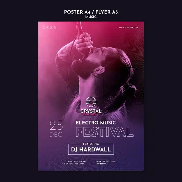 Electro music festival poster template Free Psd