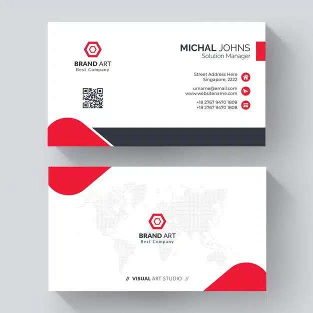Elegant minimal business card template with red details Free Vector