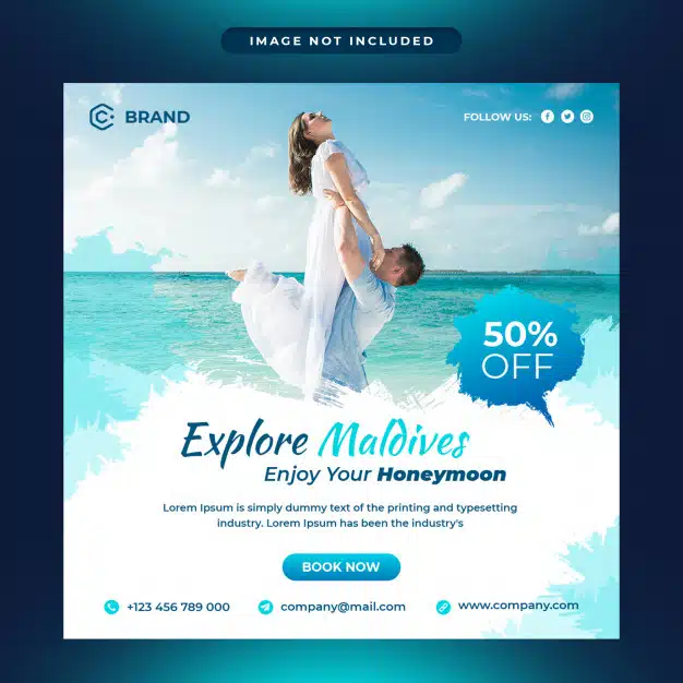 Explore maldives travel agency social media and web banner template Premium Psd