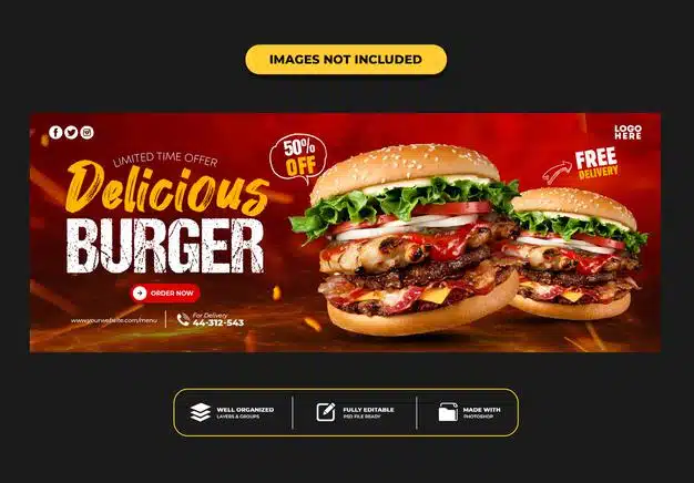 Facebook cover post banner template for restaurant fast food menu burger Premium Psd