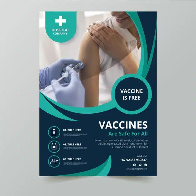 Flat coronavirus vaccination flyer template Free Vector