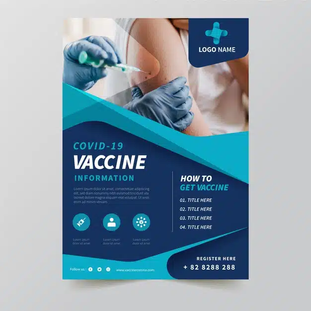 Flat design coronavirus vaccine flyer template Free Vector