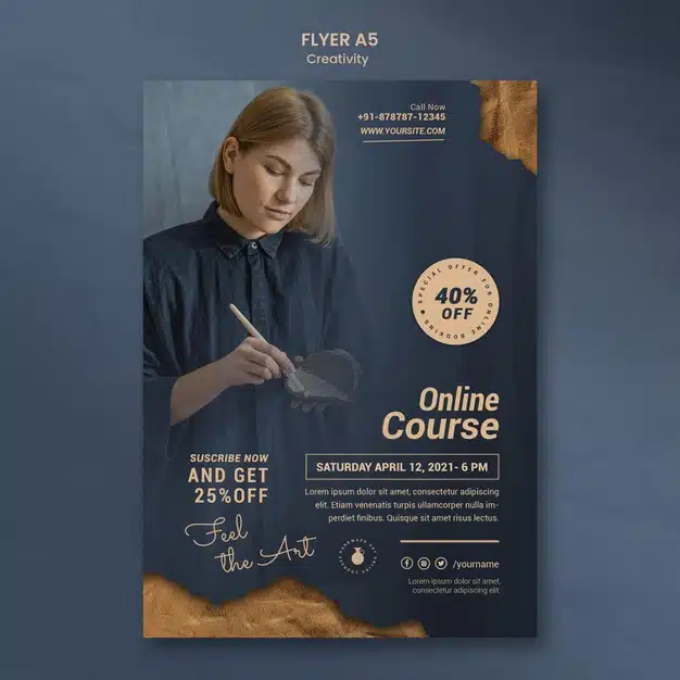 Flyer template for creative pottery workshop with woman Free Psd