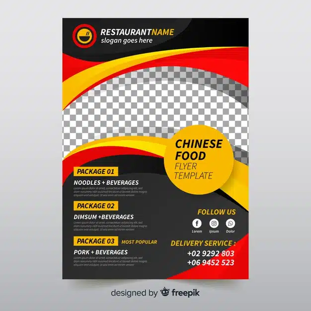 Golden detail chinese food flyer template Free Vector